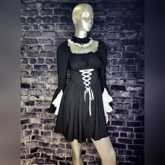 NWT! Cottage Witch Goth Lace Bell Sleeve Peasant Dress ~ by Dark In Love - Picture 4 of 12